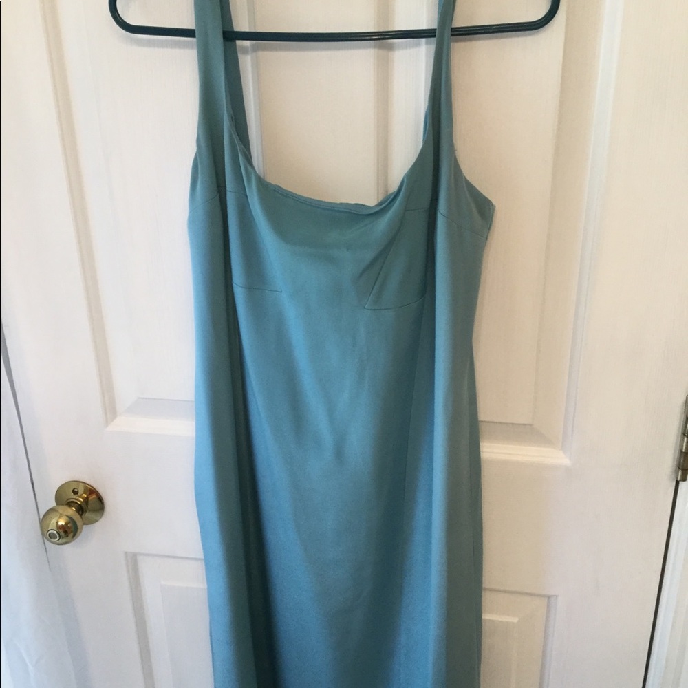 Nicole Miller Collection Silk and Spandex Blend Teal Blue Green Midi Dress
